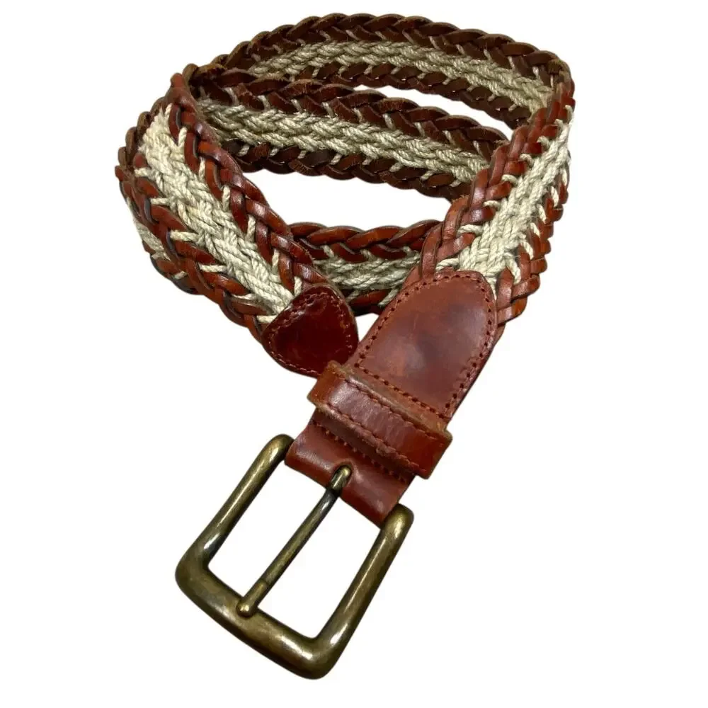 Vintage Fossil Leather Braided Belt Size M Cream Brown Boho